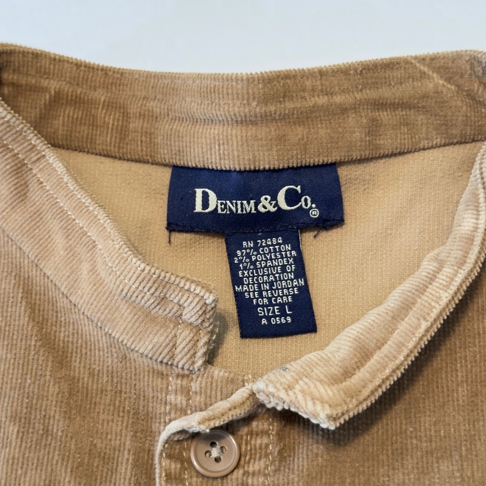 Denim & Co Womens Tan Corduroy Mandarin Collar Button Front Shirt Jacket Large - Picture 3 of 10